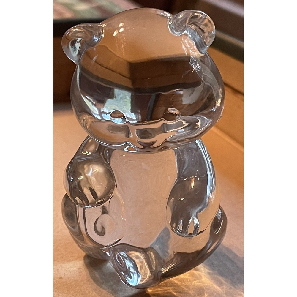 Art Glass Paperweight "Teddy Bear" Figurine Clear Vintage
